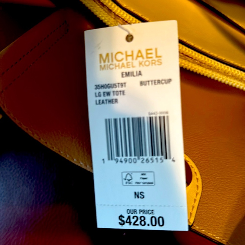 NWT MICHAEL KORS EMILIA LARGE EAST WEST TOTE BAG BUTTERCUP COLOR
